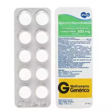 DIPIRONA MONOIDRATADA 500MG 10 COMPRIMIDOS EMS GENÉRICO